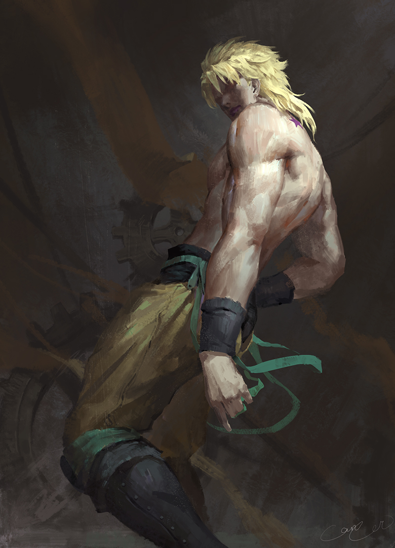 1boy blonde_hair cancer_(zjcconan) dio_brando jojo_no_kimyou_na_bouken no_shirt solo