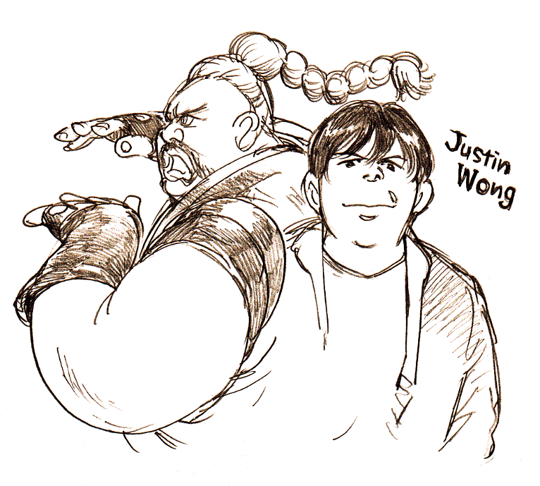 2boys character_name fat fighting_stance justin_wong kduhcs monochrome multiple_boys ponytail real_life rufus_(street_fighter) street_fighter