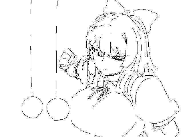 1girl animated animated_gif ball bow breasts burst cirno hair_bow huge_breasts long_hair older punching sexually_suggestive sketch solo space_jin touhou