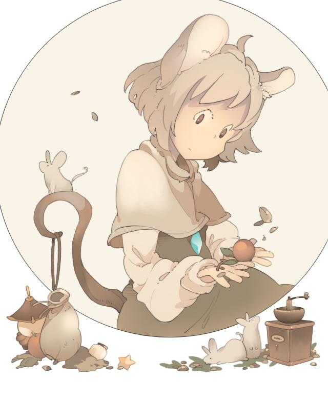 1girl animal_ears bishamonten's_pagoda brown_eyes capelet cherry food fruit grey_hair jewelry koukou_(climacool) mouse mouse_ears mouse_tail nazrin pendant sack short_hair smile solo star tail touhou