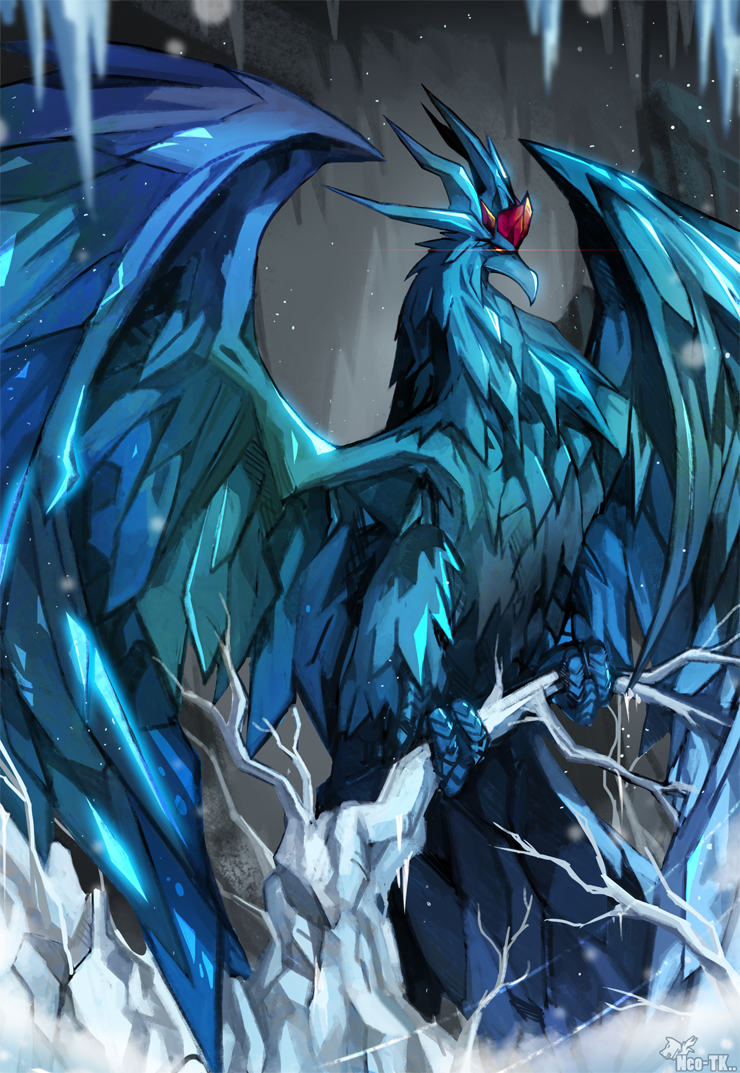 anivia beak forehead_jewel ice ice_crystal ice_wings league_of_legends neo-tk.. no_humans red_eyes solo wings