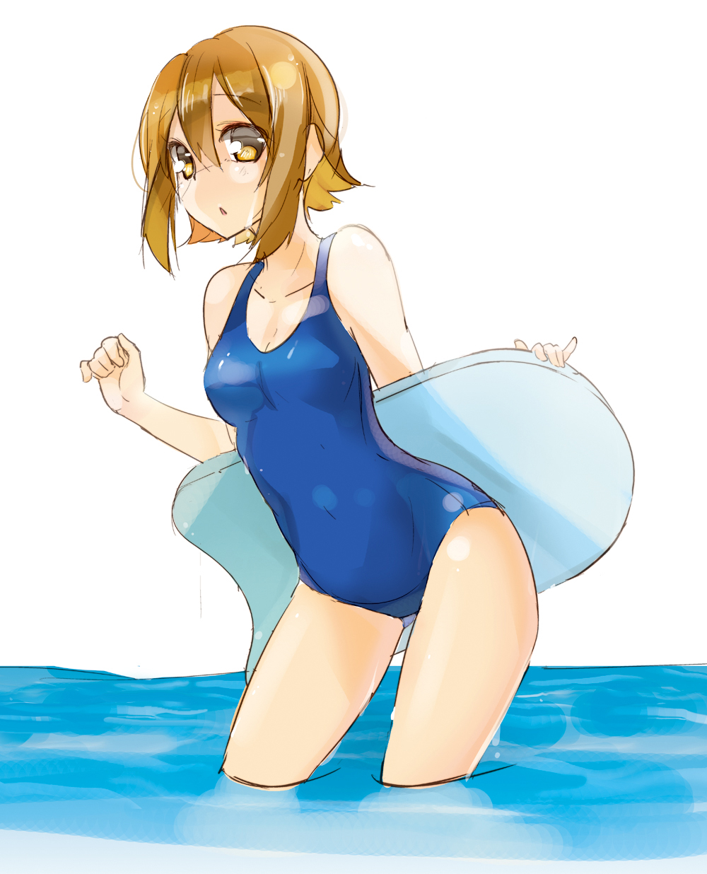 1girl brown_eyes brown_hair haruna_mahiru highres k-on! kickboard school_swimsuit sketch swimsuit tainaka_ritsu