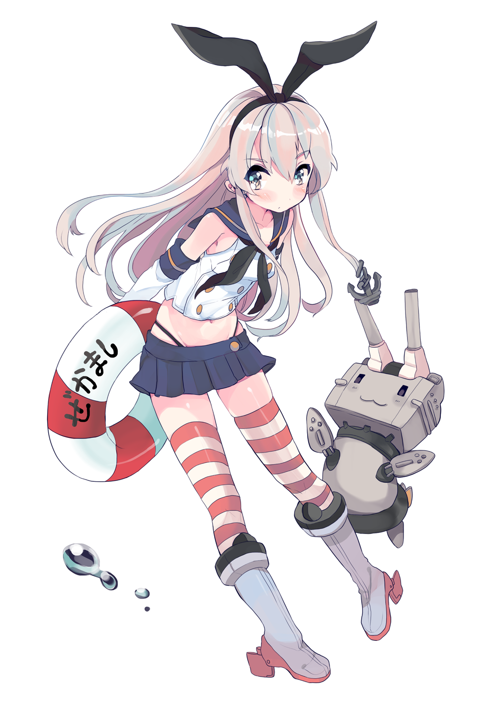 blonde_hair blue_eyes gloves hairband highres innertube kantai_collection long_hair rensouhou-chan ribbon sailor_collar senmen_kinuko shimakaze_(kantai_collection) thigh-highs