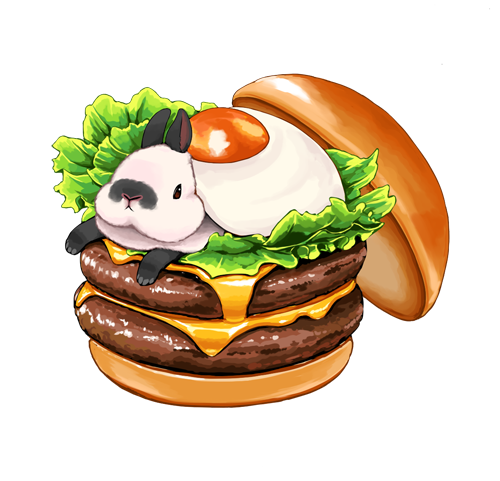 :3 egg food hamburger lowres meat no_humans original p-f_lilac rabbit