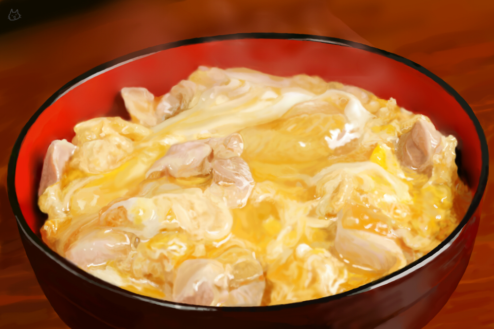 bowl chicken_(food) egg food jiji_(kbj0225) making_of no_humans original oyakodon photorealistic