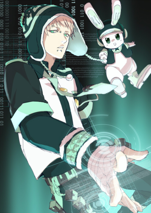 1boy blonde_hair dramatical_murder hat hiki_yuichi holographic_touchscreen male necktie noiz_(dramatical_murder) piercing rabbit