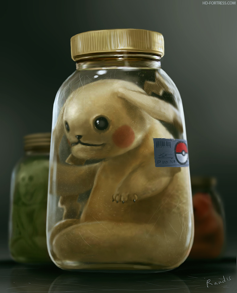 3others artist_name charmander creatures_(company) game_freak in_container jar lizard mouse nintendo no_humans pikachu poke_ball pokemon pokemon_(creature) randis realistic watermark what