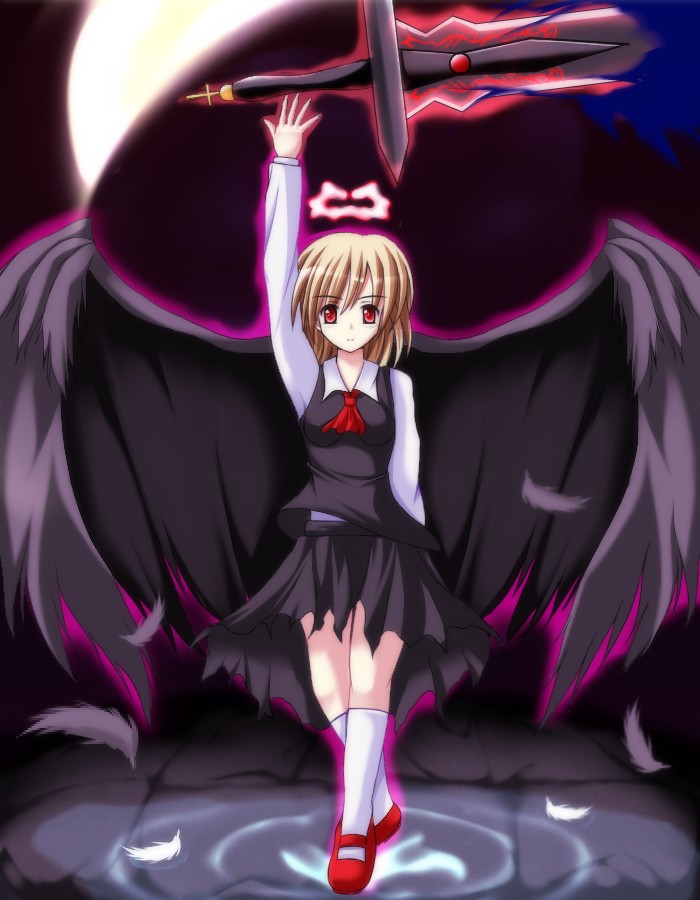 bad_id blonde_hair ex-rumia ex_rumia mary_janes mumei red_eyes rumia shoes solo sword touhou weapon wings