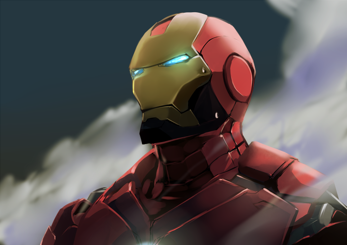 1boy blue_eyes iron_man konishi_(koconatu) marvel portrait power_armor smoke solo