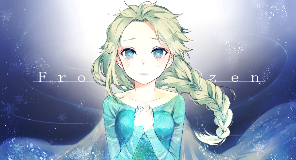 1girl akakura blonde_hair blue_eyes braid collarbone copyright_name crying crying_with_eyes_open disney elsa_(frozen) frozen_(disney) hands_on_own_chest hands_together long_hair looking_at_viewer parted_lips single_braid solo tagme tears veil