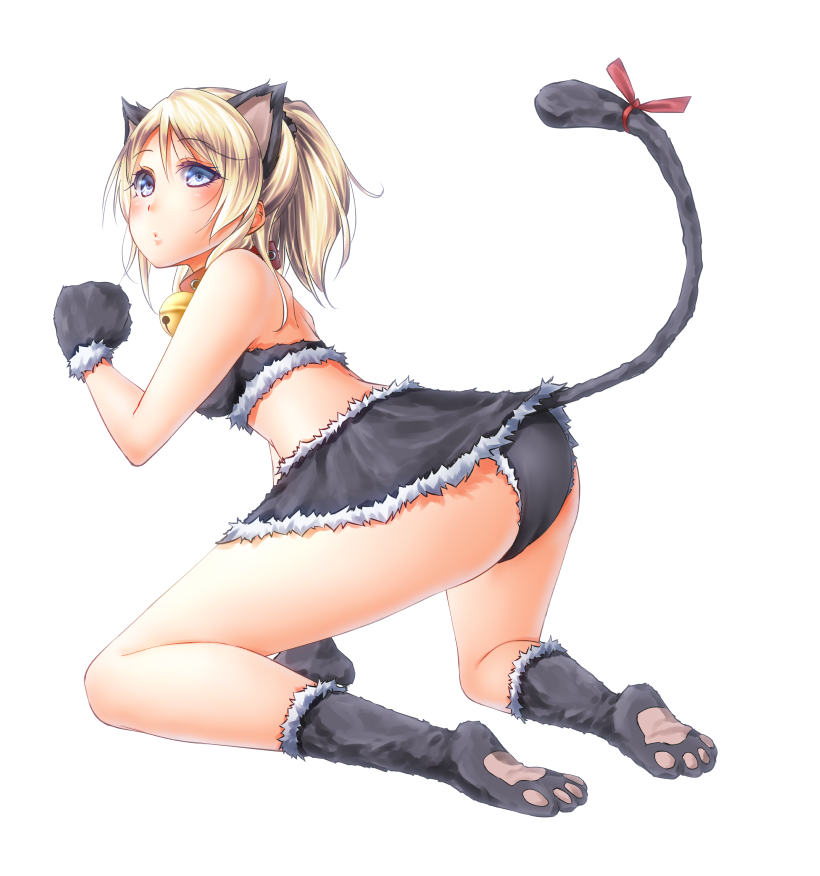 1girl animal_ears ayase_eli bell bell_collar blonde_hair blue_eyes cat_ears cat_tail collar love_live!_school_idol_project midriff noppi_(noppi_98) ponytail short_hair solo tail