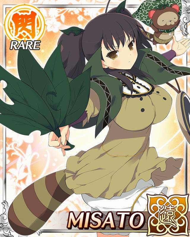 1girl animal arms_up bloomers breasts brown_hair cape character_name dress emblem large_breasts leaf misato_(senran_kagura) official_art raccoon raccoon_tail senran_kagura senran_kagura_(series) senran_kagura_new_wave short_twintails solo tail twintails underwear yaegashi_nan yellow_eyes