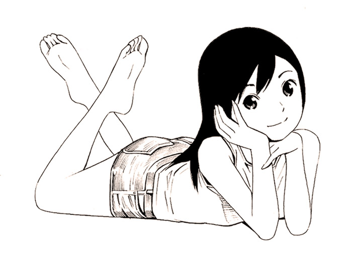 1girl monochrome original shorts sketch solo traditional_media yoshitomi_akihito