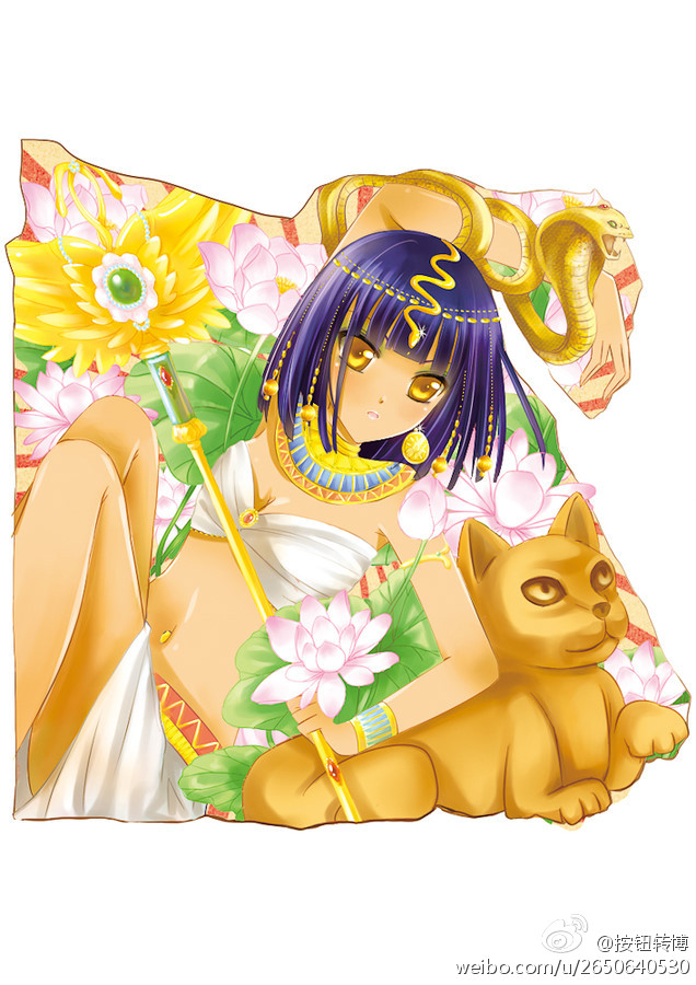 artist_request cat earrings egypt egyptian flower jewelry lotus midriff navel personification personified_map snake tagme yellow_eyes