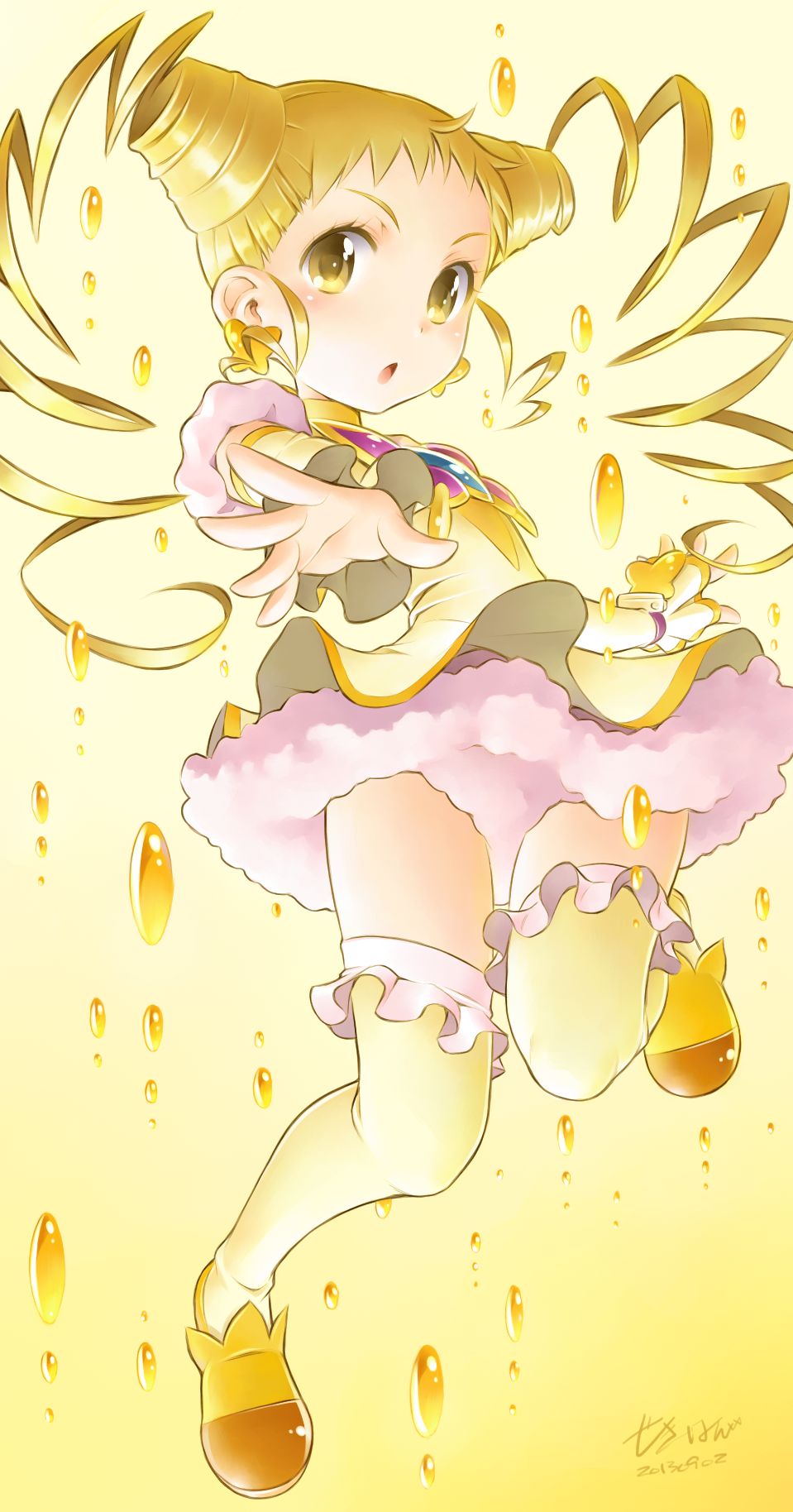 1girl blonde_hair cure_lemonade highres kasugano_urara long_hair magical_girl precure sekihan solo thigh-highs twintails yellow_eyes yes!_precure_5