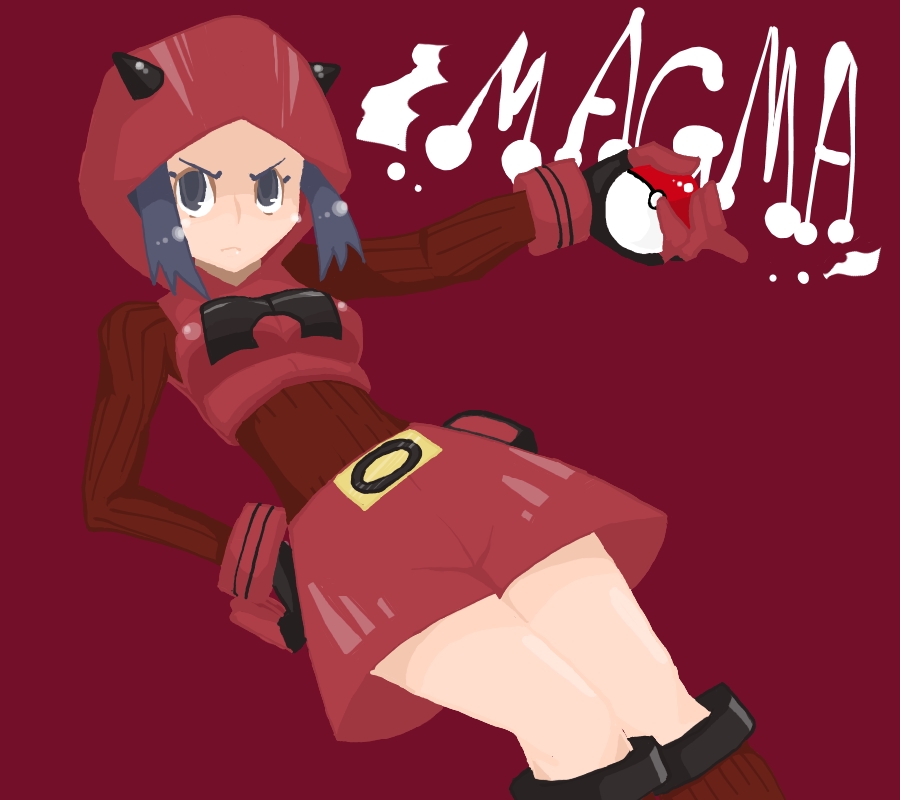 1girl bandana gloves holding holding_poke_ball homu_n123 hoodie poke_ball pokemon pokemon_(game) pokemon_oras solo team_magma team_magma_grunt team_magma_grunt_(remake)