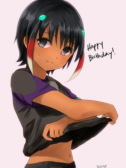 1boy ancient_dark artist_name black_eyes black_hair bust english hair_ornament happy_birthday inazuma_eleven_(series) inazuma_eleven_go looking_at_viewer male navel shirt_lift short_hair shuu_(inazuma_eleven) simple_background soccer_uniform solo sportswear tekina