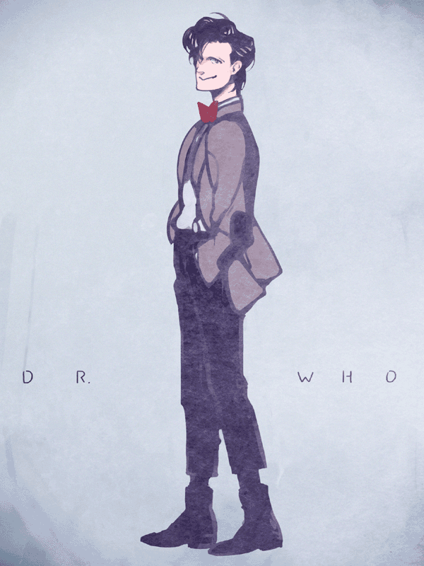 1boy boots bowtie doctor_who eleventh_doctor jacket kamaboko_(moyaciv) shirt simple_background solo suspenders