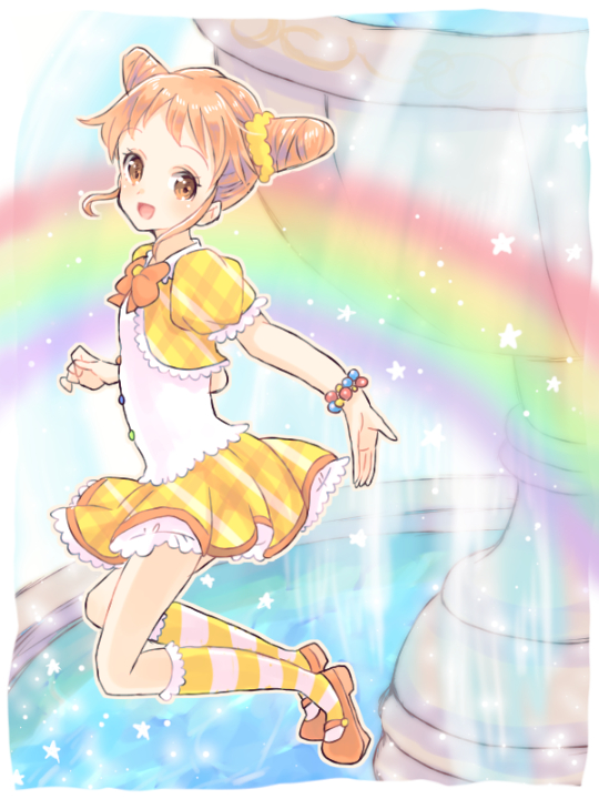 aikatsu! arisugawa_otome dress happy odango orange_eyes orange_hair rainbow short_hair