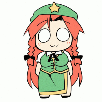 1girl :3 animated animated_gif bow braid breasts chibi chinese_clothes clapping hair_bow hat hong_meiling long_hair lowres o_o redhead simple_background solo star touhou twin_braids ushi very_long_hair white_background
