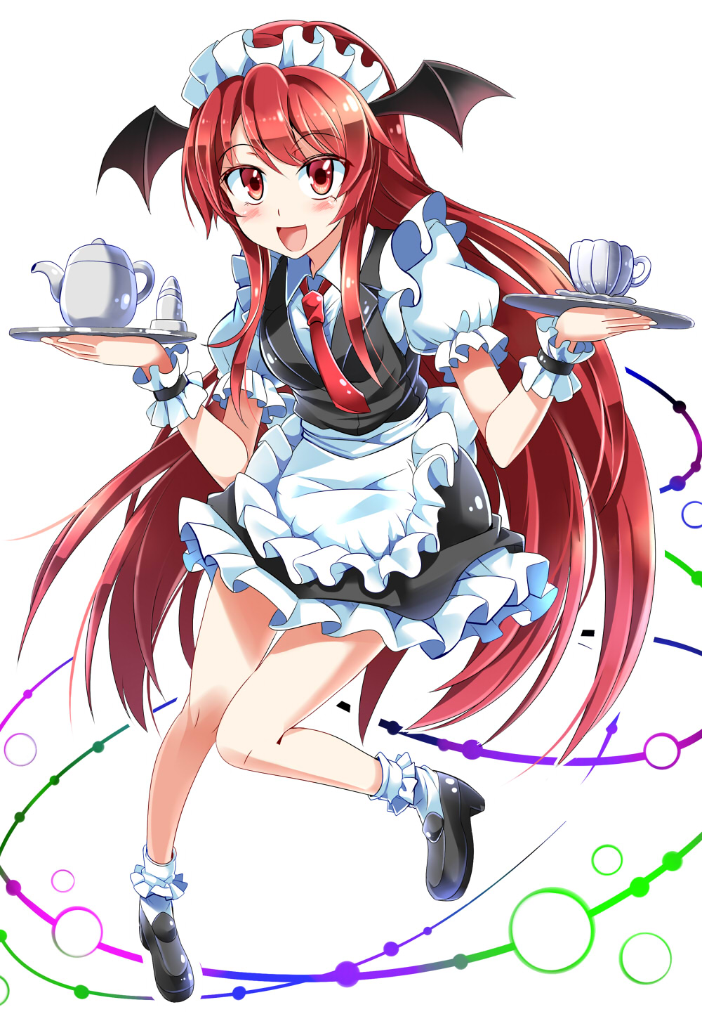 1girl artist_request female happy headdress koakuma long_hair maid red_eyes redhead solo source_request touhou wings