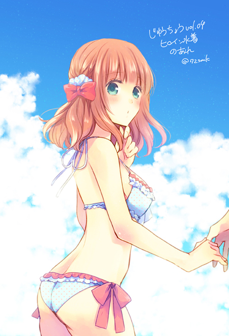 1girl amnesia bikini brown_eyes female heroine_(amnesia) orange_hair samako short_hair sky solo_focus source_request summer swimsuit water