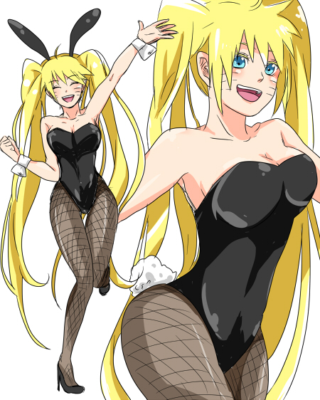 1girl artist_request blonde_hair bunnysuit female fishnet_pantyhose fishnets genderswap naruko naruto pantyhose ponytail solo source_request uzumaki_naruto