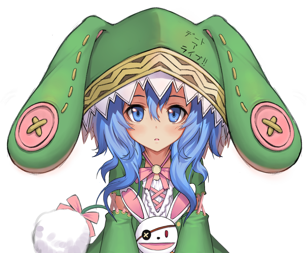 1girl [saw] animal_hood blue_eyes blue_hair bunny_hood date_a_live hood long_hair looking_at_viewer parted_lips sketch solo translated transparent_background yoshino_(date_a_live) yoshinon