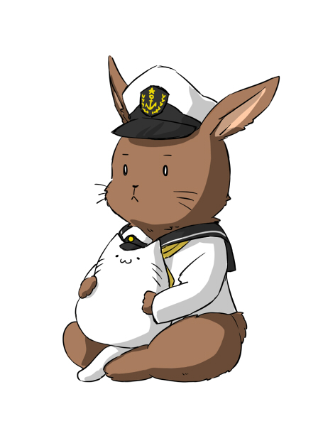 :&lt; admiral_(kantai_collection) borrowed_character cat comic crossover hat hyuga_zen kantai_collection monochrome no_humans peaked_cap rabbit