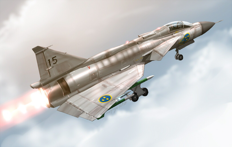 afterburner aim-9_sidewinder airplane fighter_jet flying jet missile no_humans original saab_viggen signature svenska_flygvapnet zephyr164