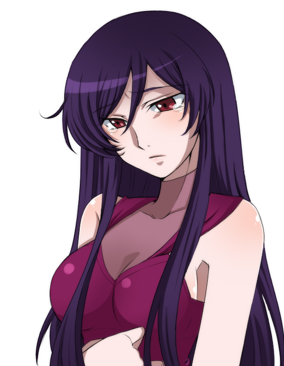 cleavage crossdressing crossdressinging dress gundam gundam_00 kakara long_hair purple_hair red_eyes solo tears tieria_erde trap