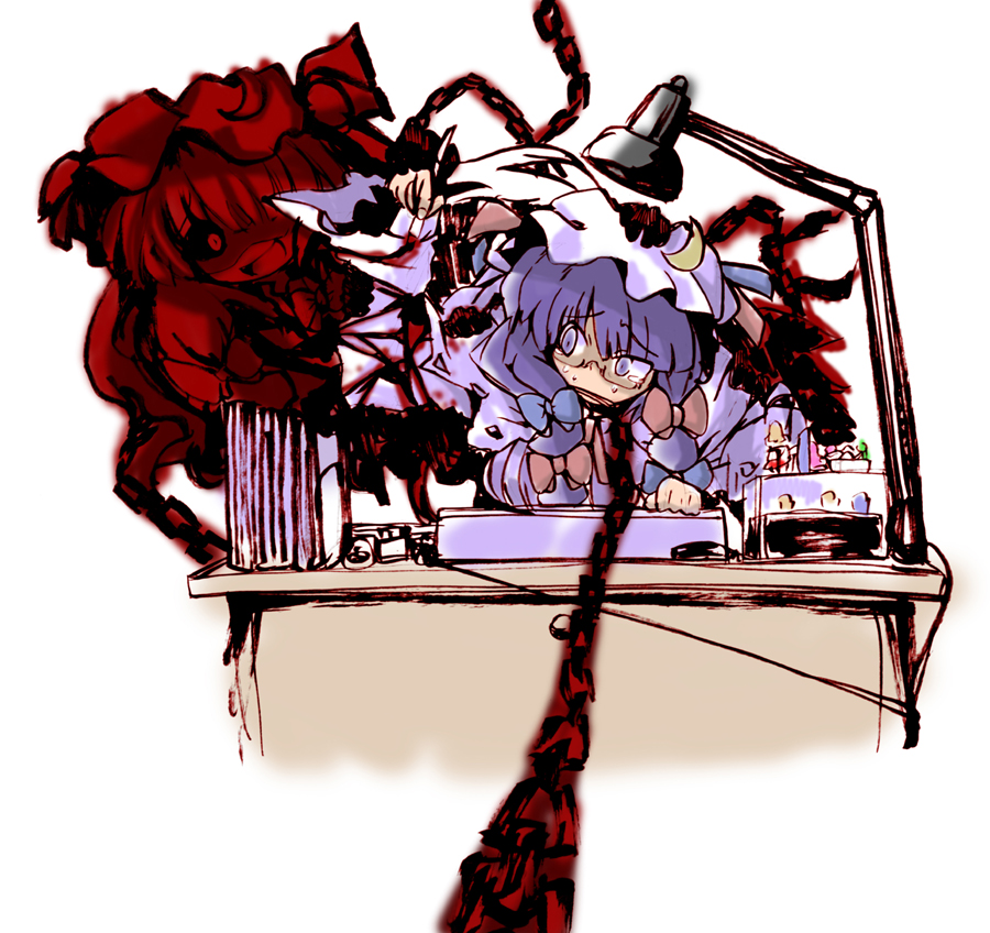 chain dual_persona eruichi_(redphantom) glasses hat long_hair patchouli_knowledge purple_eyes purple_hair touhou violet_eyes