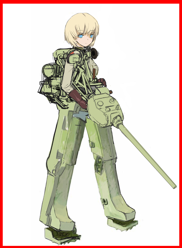 blonde_hair blue_eyes mecha_musume military military_vehicle nijiiro_ink short_hair soviet t-34 tank vehicle world_war_ii wwii