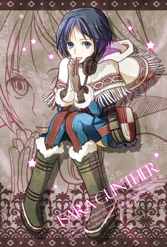 blue_hair boots gloves hood inuinui isara_gunther military military_uniform poncho senjou_no_valkyria senjou_no_valkyria_1 shawl short_hair solo thigh-highs thighhighs uniform zoom_layer