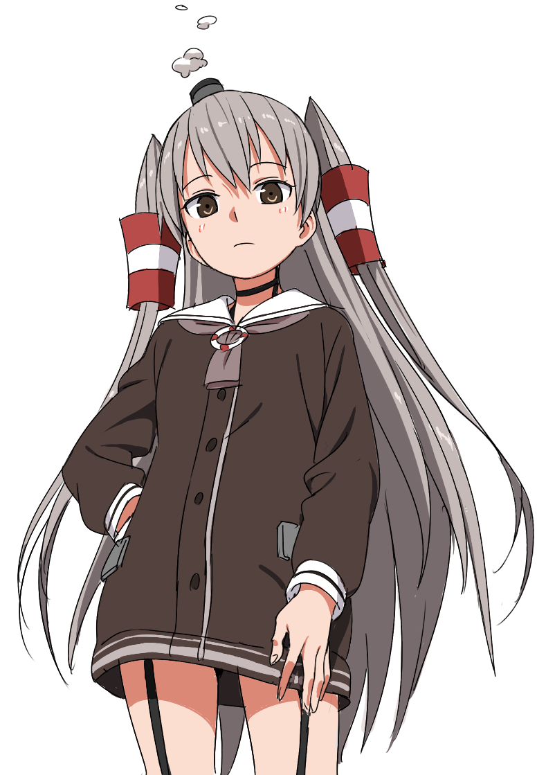 amatsukaze_(kantai_collection) brown_eyes grey_hair kantai_collection kinosuke_(sositeimanoga) long_hair twintails