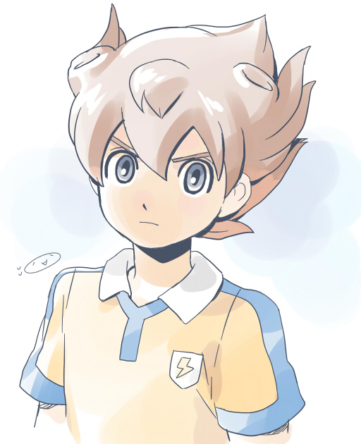 1boy brown_hair bust inazuma_eleven_(series) inazuma_eleven_go lightning_bolt looking_at_viewer male matsukaze_tenma mizuhara_aki pale_color raimon raimon_soccer_uniform soccer_uniform solo sportswear