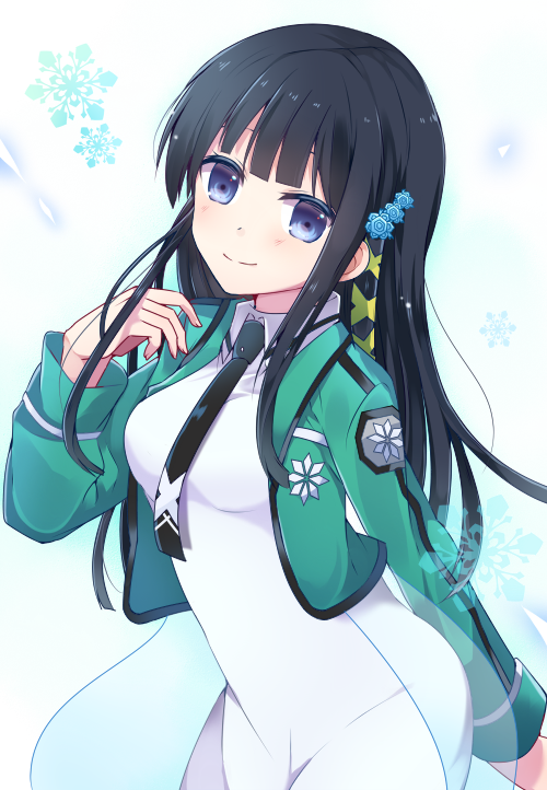 bangs black_hair blue_eyes blush long_hair mahouka_koukou_no_rettousei shiba_miyuki straight_hair uniform