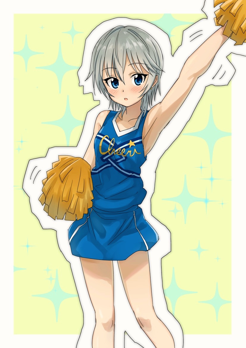 1girl anastasia_(idolmaster) blue_eyes cheerleader idolmaster idolmaster_cinderella_girls pom_poms puma_(hyuma1219) short_hair silver_hair solo