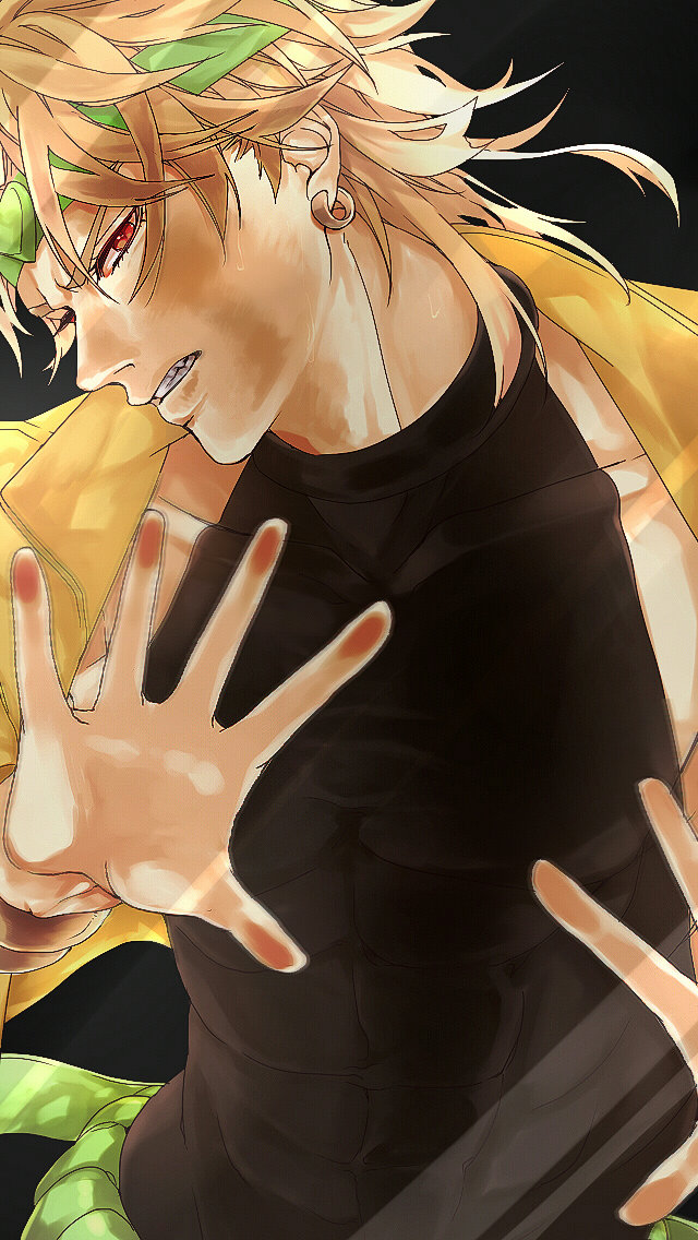 1boy against_glass blonde_hair dio_brando earrings headband heart hertz_(tsuquart) jewelry jojo_no_kimyou_na_bouken red_eyes solo