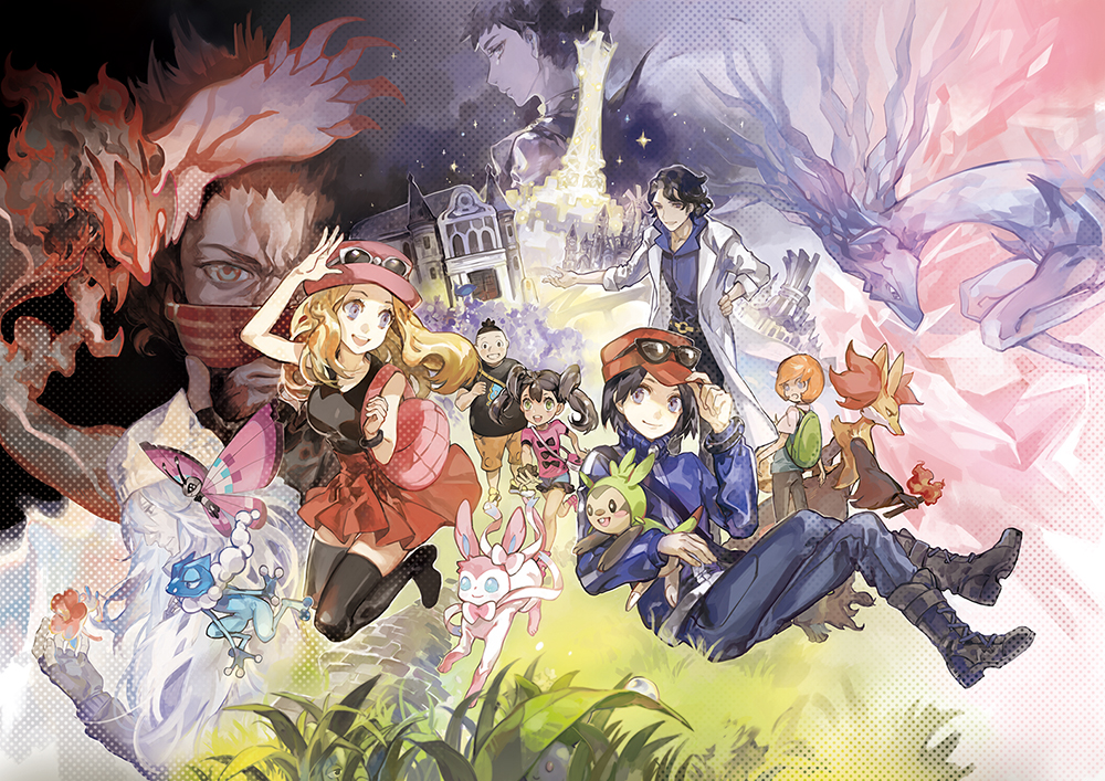 3girls 6+boys az_(pokemon) black_hair blonde_hair blue_eyes brown_hair calme_(pokemon) carnet_(pokemon) chespin delphox fleur-de-lis_(pokemon) fleur_de_lis floette frogadier hat long_hair multiple_boys multiple_girls noir_(ibaraki) orange_hair platane_(pokemon) pokemon pokemon_(creature) pokemon_(game) pokemon_xy sana_(pokemon) serena_(pokemon) short_hair sunglasses sunglasses_on_head sylveon tierno_(pokemon) toroba_(pokemon) twintails vivillon xerneas yveltal