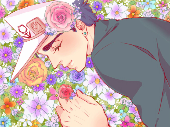 1boy closed_eyes famichiki3 flower hat jojo_no_kimyou_na_bouken kuujou_joutarou solo turtleneck