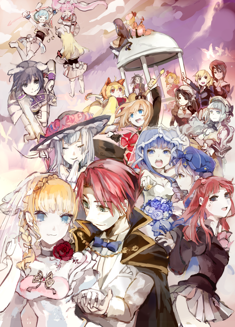 4boys 6+girls animal_ears beatrice black_hair blonde_hair blue_eyes blue_hair braid bridal_veil brown_hair butterfly cape cat_tail chiester00 chiester410 chiester45 chiester556 chiester_sisters clair_vaux_bernardus closed_eyes crown dlanor_a_knox dress flower formal frederica_bernkastel furudo_erika gaap grey_eyes hair_bobbles hair_flower hair_ornament kafi kanon_(umineko) lambdadelta lion_ears maria_(umineko) multiple_boys multiple_girls pink_hair ponytail purple_hair rabbit_ears red_eyes redhead ronove rose sakutarou shannon silver_hair staff suit tail tears twintails umineko_no_naku_koro_ni ushiromiya_ange ushiromiya_battler ushiromiya_jessica ushiromiya_maria veil virgilia wedding_dress white_suit