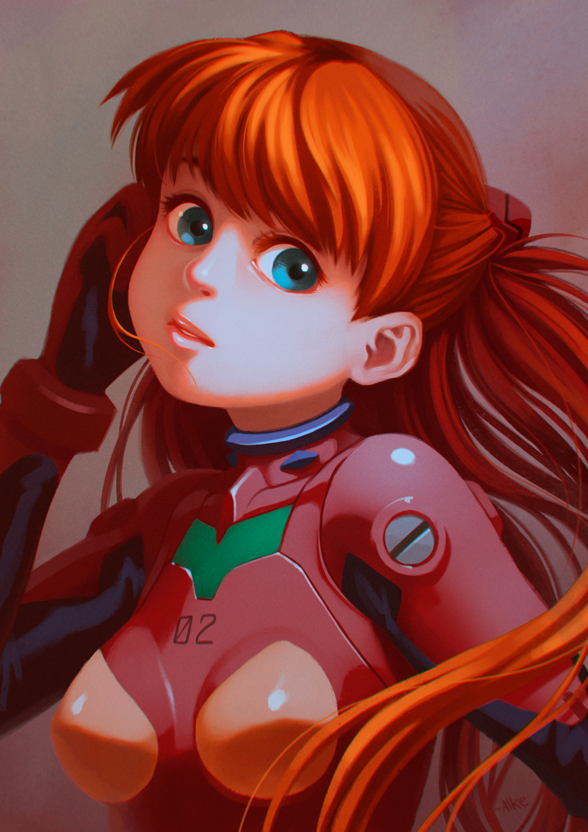 1girl alkemanubis blue_eyes highres long_hair neon_genesis_evangelion orange_hair plugsuit solo souryuu_asuka_langley