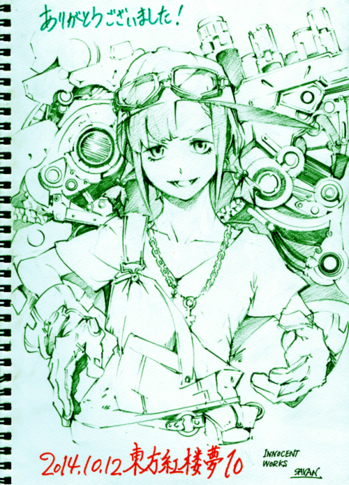 1girl alternate_costume alternate_hairstyle artist_name belt chain_necklace dated gloves goggles goggles_on_hat goggles_on_head kawashiro_nitori key mechanic monochrome overalls pants pocket savan shirt simple_background sketch smile solo tools touhou traditional_media utility_belt