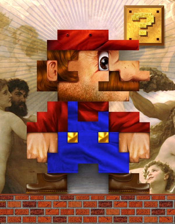 brown_hair coin_block facial_hair fine_art_parody hat jimi_benedict mario mustache nintendo overalls parody super_mario_bros.