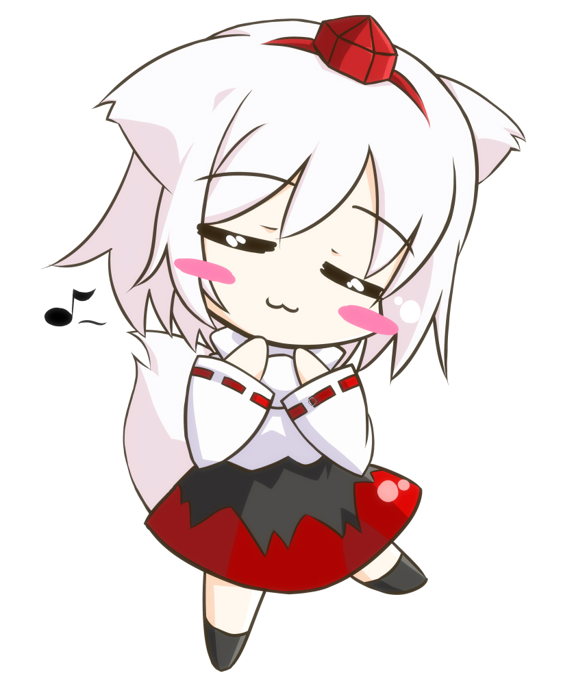 :3 altivr animal_ears bad_id blush blush_stickers chibi closed_eyes hat inubashiri_momiji musical_note tokin_hat touhou white_hair