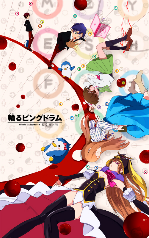 animal_hat bird blue_hair brown_hair hat long_hair mawaru_penguindrum oginome_ringo penguin penguin_2-gou penguin_3-gou princess_of_the_crystal school_uniform short_hair takakura_himari takakura_kanba takakura_shouma thigh-highs ume_(plumblossom)