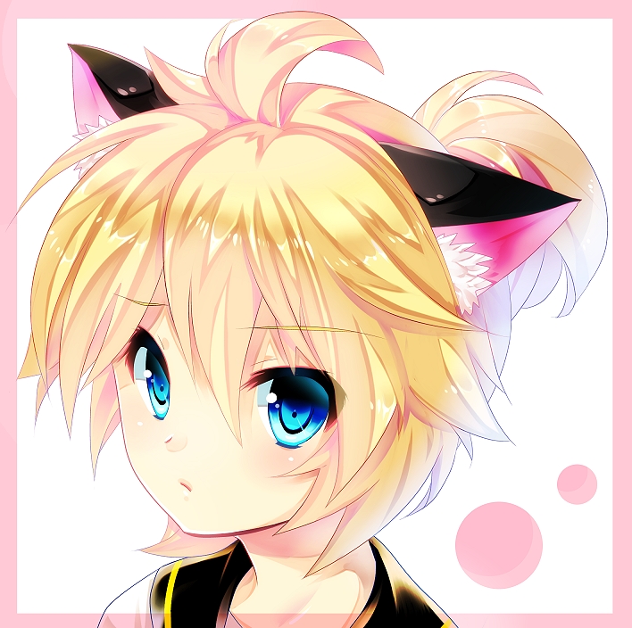 1boy animal_ears blonde_hair blue_eyes blush cat_ears kagamine_len kemonomimi_mode looking_at_viewer riko_(kujira215) short_hair solo vocaloid