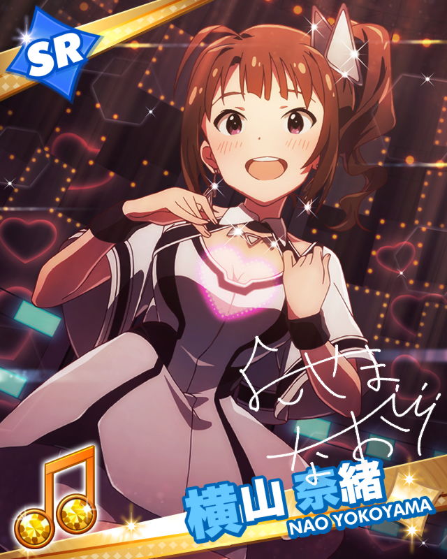 brown_hair character_name dress idolmaster idolmaster_million_live! long_hair open_mouth pink_eyes side_ponytail yokoyama_nao