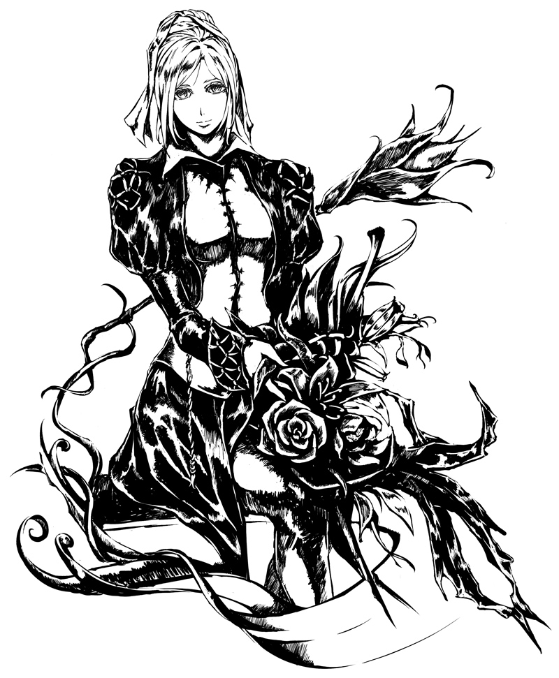 castlevania castlevania:_curse_of_darkness flower jitsu_shizu julia_laforeze monochrome sitting tagme